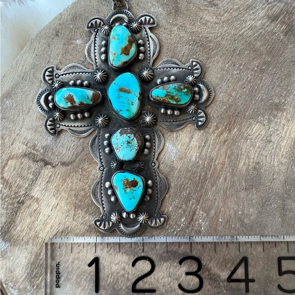 Gorgeous Anthony Sandoval Navajo silver and turquoise large cross - Picture 6 of 7